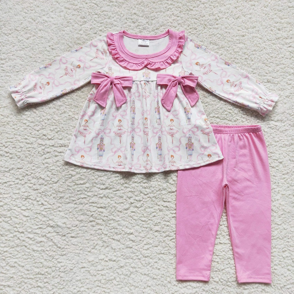 Sibling Baby Girls Kids Long Sleeves Soldier Pink Bows Christmas Romper Set Clothes RTS