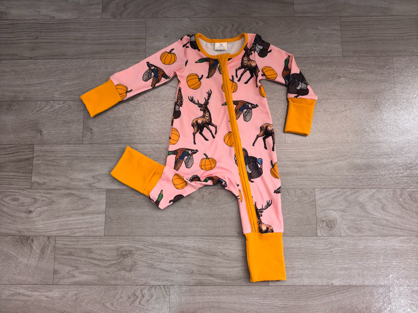 ( No moq ) Preorder Baby Girls Infant Ducks Deer Pumpkins Fall Zipper Footie Sleeper Romper Clothes