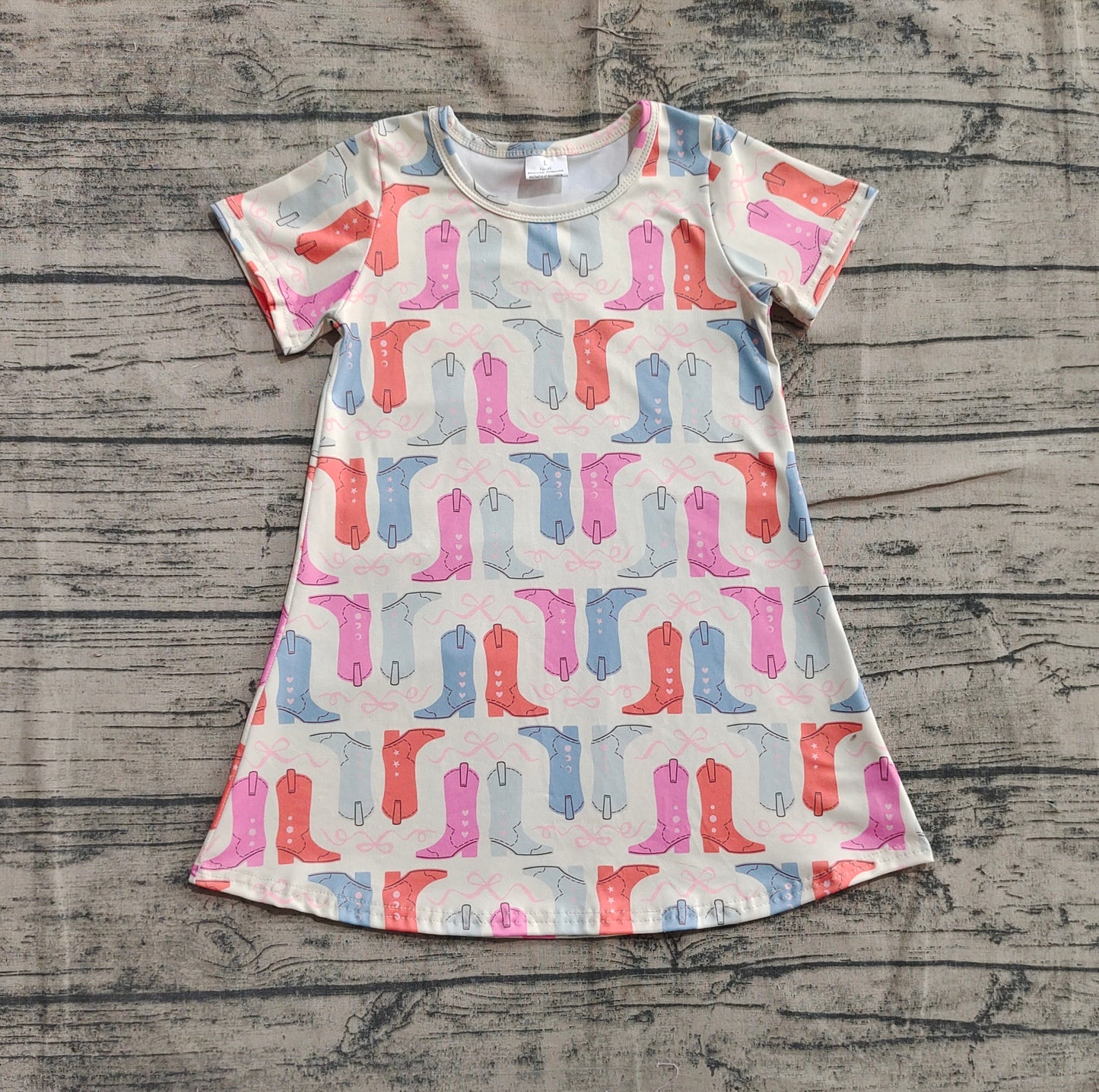 Baby Girl Short Sleeves Western Boots Knee Length Dress RTS