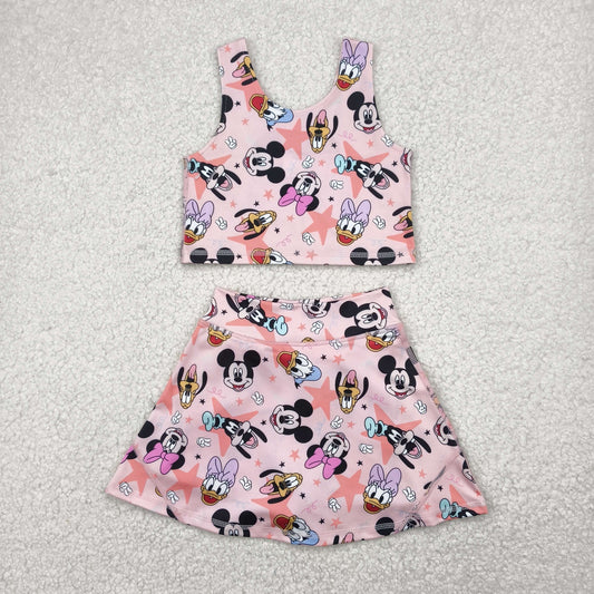 Baby Girl Sleeveless Mouse Ducks Dogs Tops Skort Yoga Active Set RTS