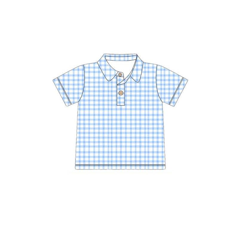 ( Moq 5 ) Preorder Baby Boy Kids Short Sleeves Blue Plaid Buttons Shirt Tops