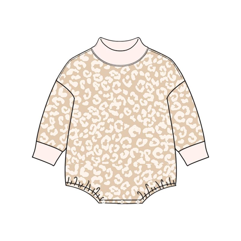 ( Moq 5 ) Preorder Baby Girls Infant Long Sleeves Leopard Bubble Romper Mock Neck Clothes