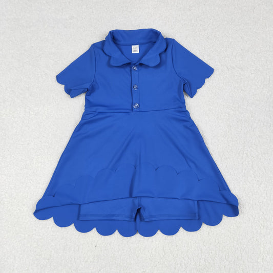 Baby Girl Short Sleeves Buttons Yoga Active Blue Knee Length Skort Dress RTS