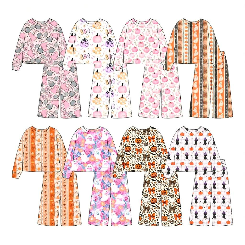 ( Moq 5 Each Style ) Sibling Baby Girls Kids Long Sleeves Halloween Shirts Pants Sibling Sets Clothes