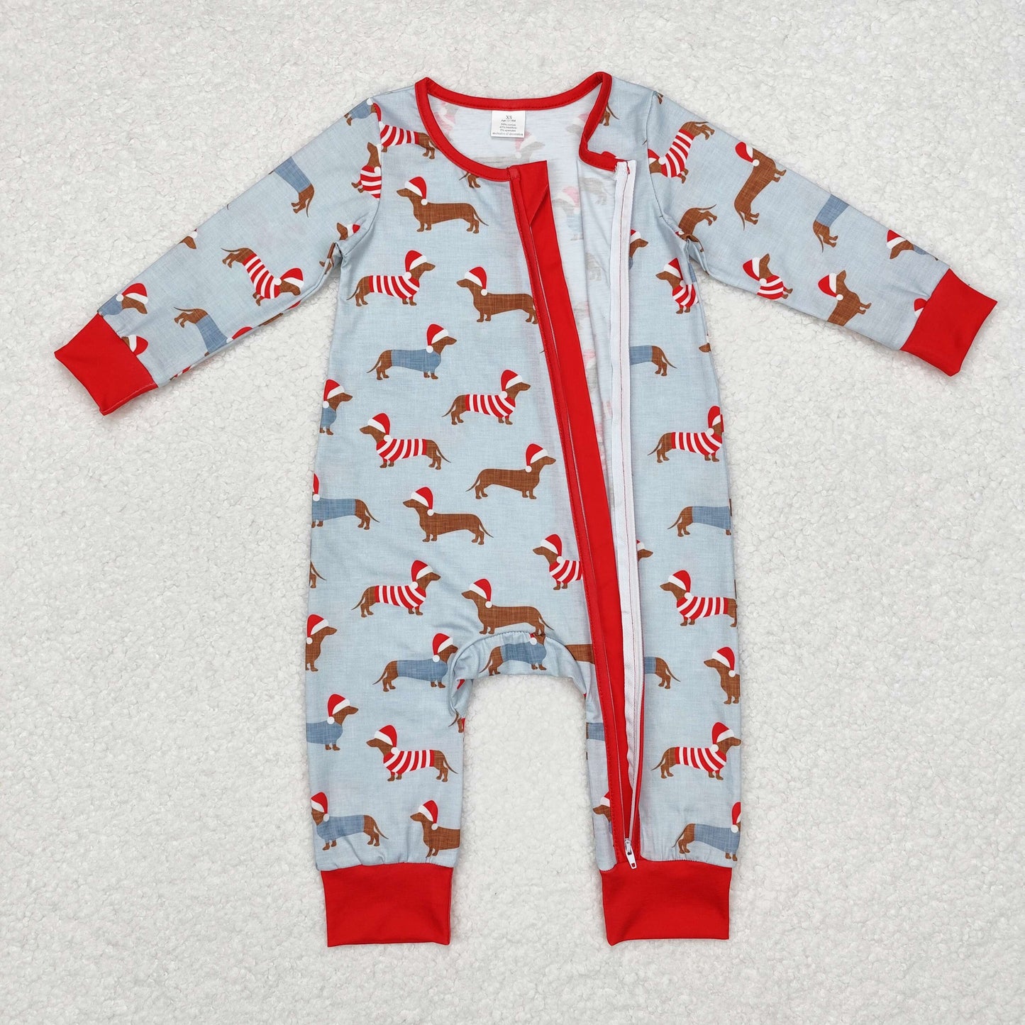 Baby Girl Infant Long Sleeves Christmas Dogs Zipper Bamboo Pink Romper