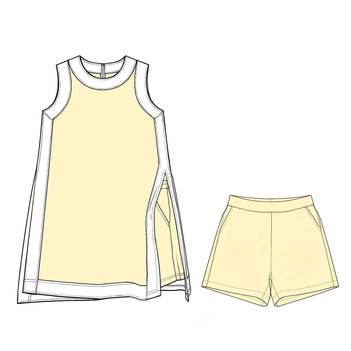 ( Moq 5 ) Preorder Baby Girls Kids Sleeveless Yellow Tops Shorts Set Yoga Active Clothes