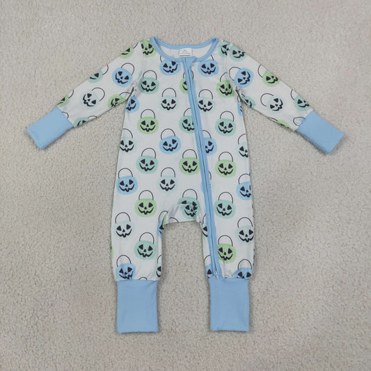 Baby Boy Long Sleeves Pumpkins Baskets Halloween Zipper Romper RTS