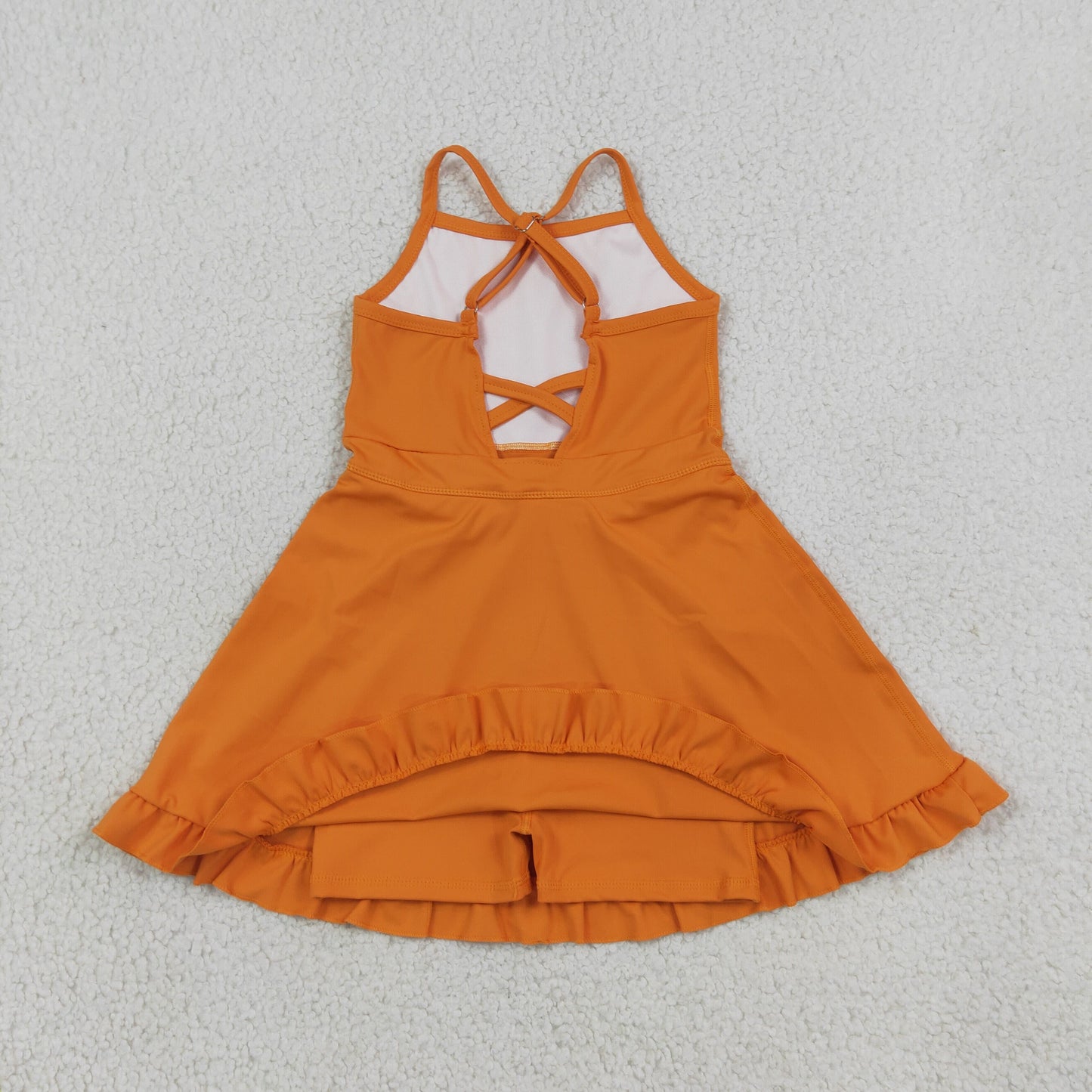 Baby Girls Kids Straps Orange Ruffle Shorts Knee Length Yoga Active Dress RTS