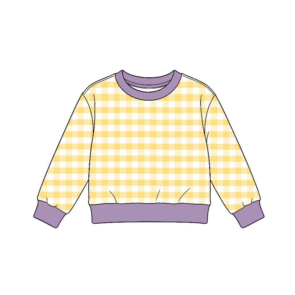 ( Moq 5 ) Preorder Baby Girls Kids Long Sleeves Yellow Plaid Shirt Yoga Active Clothes