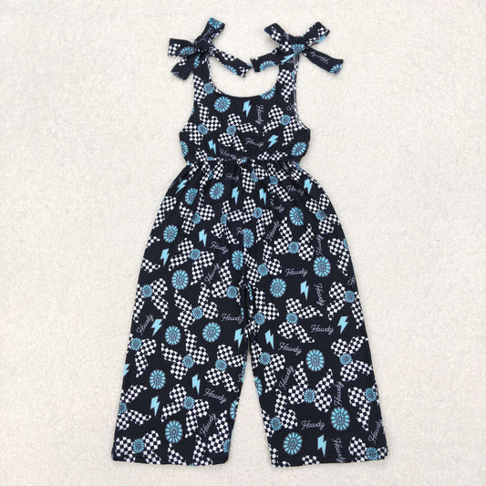 Baby Girl Straps Western Howdy Turquoise Jumpsuit RTS