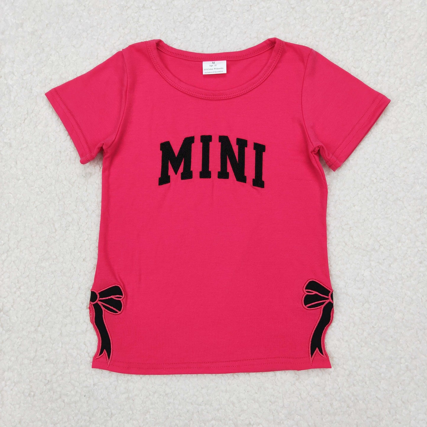 Baby Girl Short Sleeves Embroidery Mini Bows Pink Tee Shirt RTS