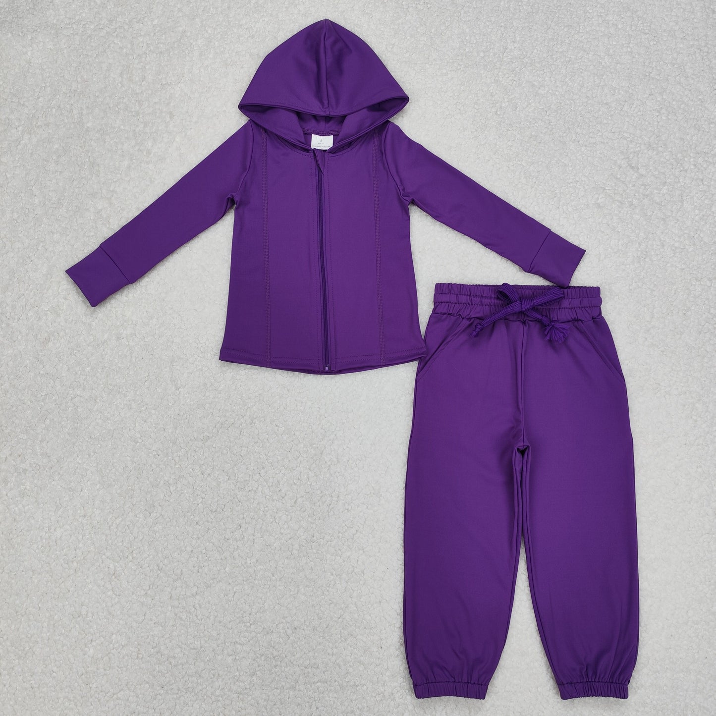 Baby Girl Long Sleeves Purple Hoodie Zipper Yoga Active Wear Jackets Pants Set