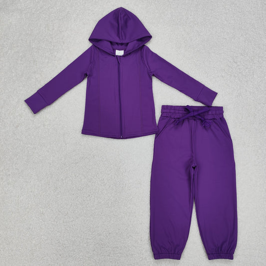 Baby Girl Long Sleeves Purple Hoodie Zipper Yoga Active Wear Jackets Pants Set