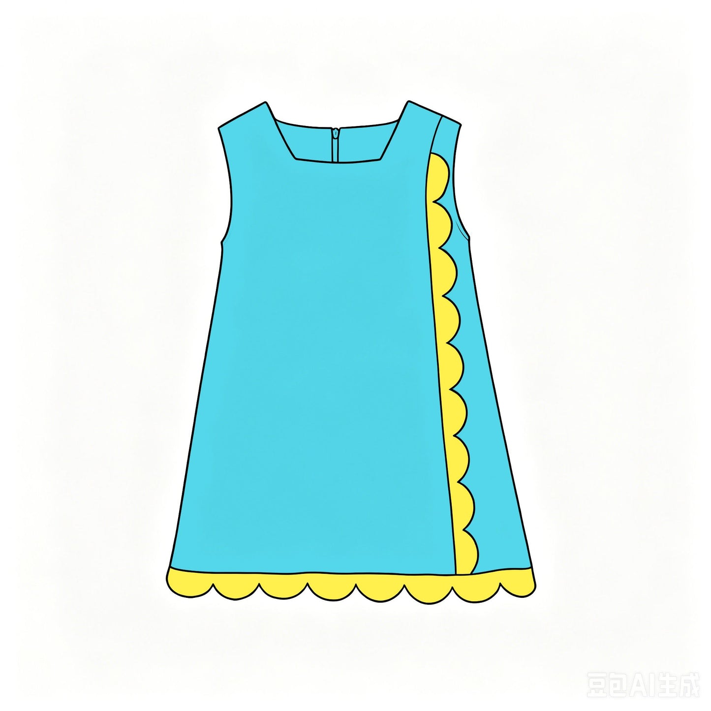 ( Moq 5 ) Preorder Baby Girls Kids Sleeveless Scalloped Zipper Blue Dress Yoga Active Clothes