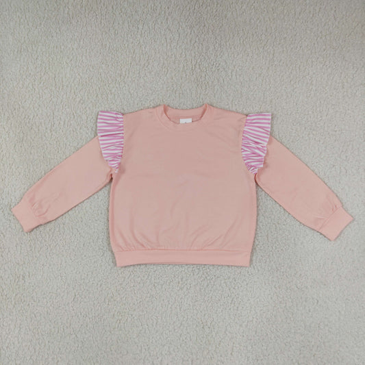 Baby Girls Toddler Stripes Ruffle Long Sleeves Pink Shirt Cotton Clothes RTS