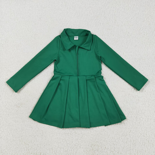 Baby Girl Long Sleeves Zipper Knee Length Yoga Active Green Dress RTS
