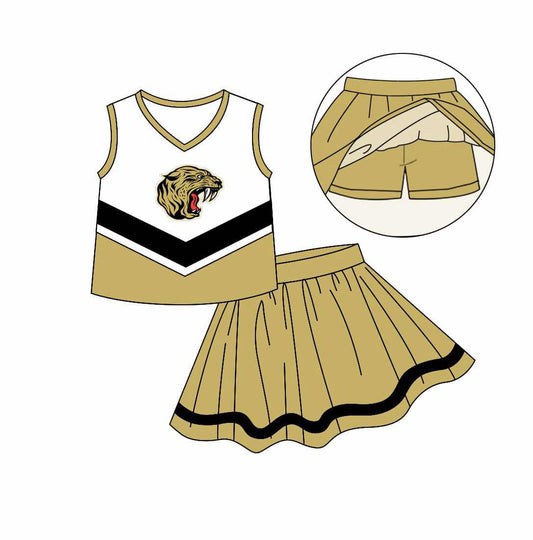 Baby Girl Kids Toddler Sleeveless Tiger Shirt Skirt Shorts Skort Clothes Team Cheer Set ( Moq 5 )