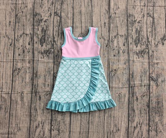 ( No moq ) Preorder Baby Girls Kids Sleeveless Yoga Active Shorts Knee Length Mermaid Dress Scallop Clothes