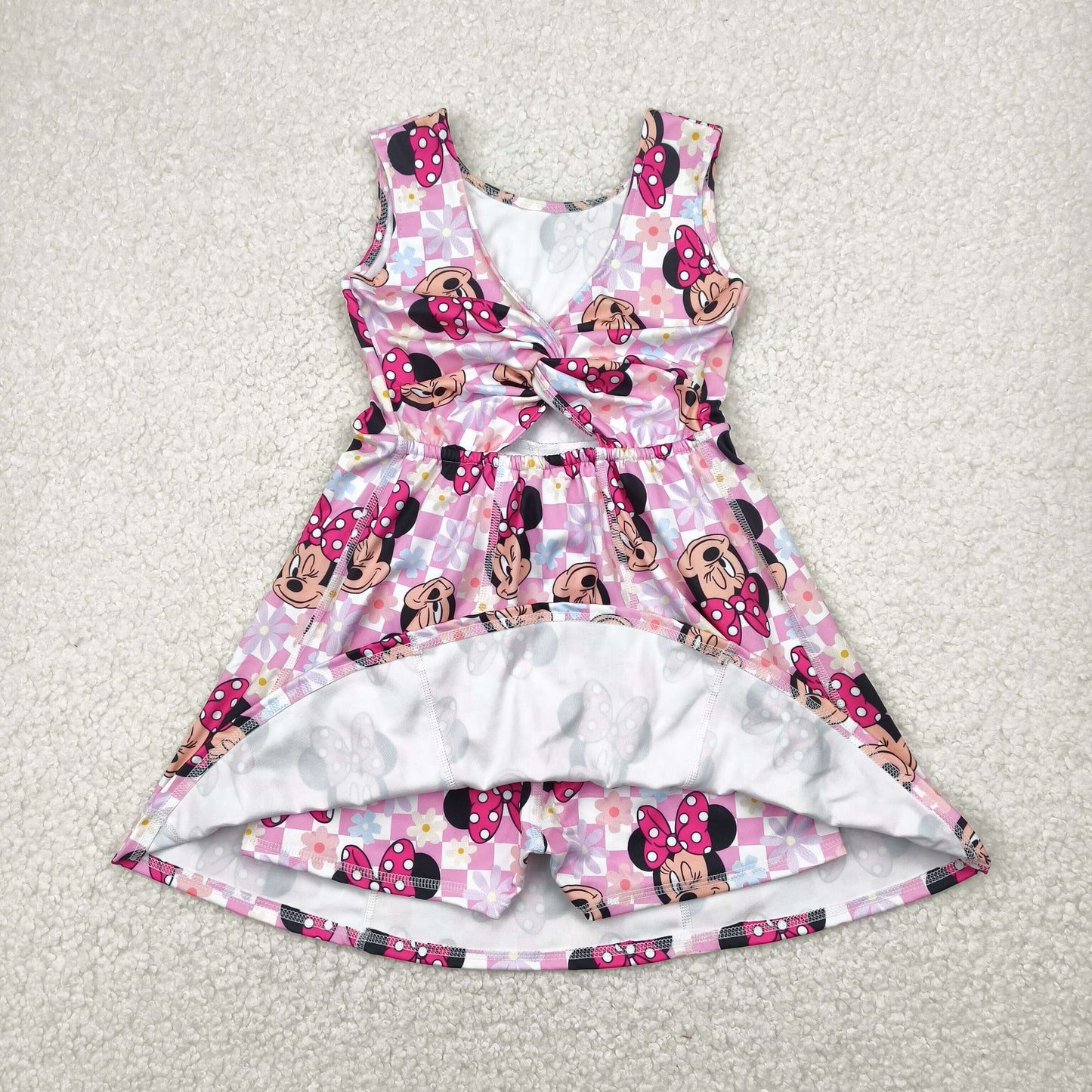Baby Girl Sleeveless Mouse Flower Checked Yoga Active Skorts Dress RTS