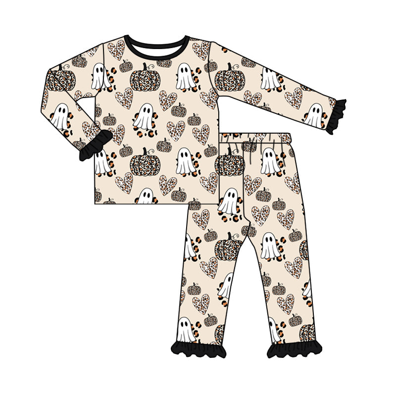 Baby Girl Halloween Ghost Pumpkin Hearts Shirt Pants Pajamas Set