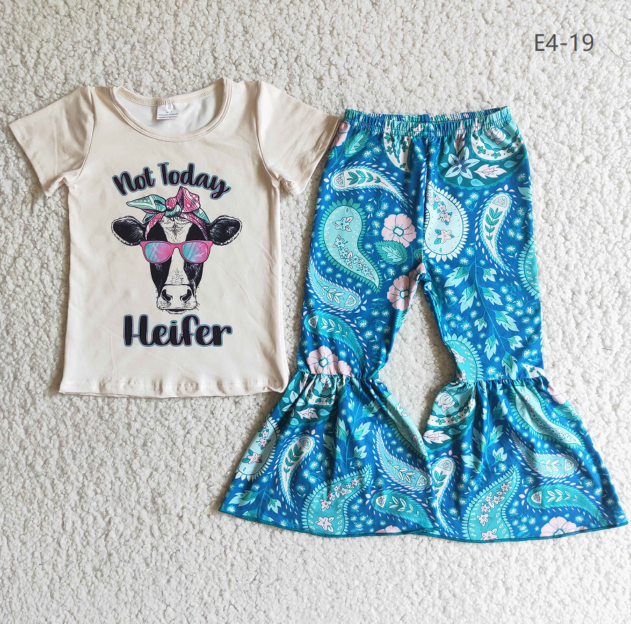 Promotion Baby Girl Heifer Shirt Bell Pants Western Set RTS