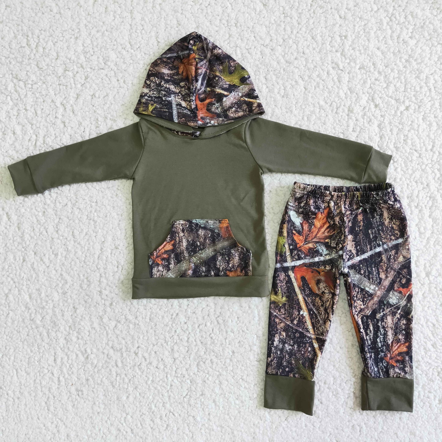 Baby Boy Long Sleeves Hoodie Pocket Pullover Shirt Pants Sibling Hunting Clothes Set