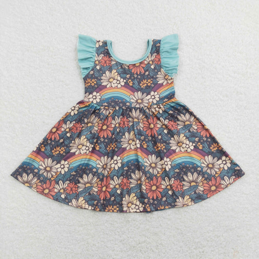 GSD0734 Baby Girl Short Sleeves Rainbow Floral Summer Dress