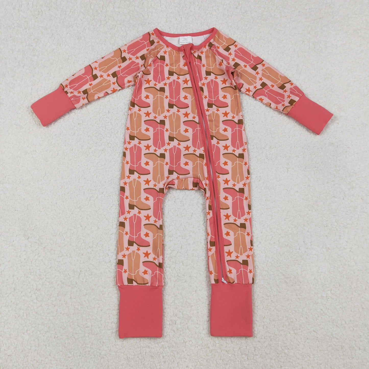 Girls Infant Long Sleeves Boots Stars Western Zipper Sleeper Romper RTS RTS