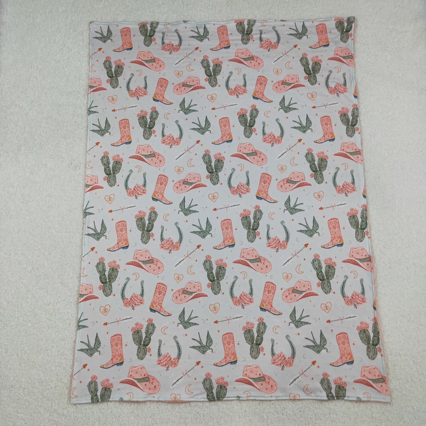 Baby Kids Toddler Western Boots Cactus Minky Blanket RTS
