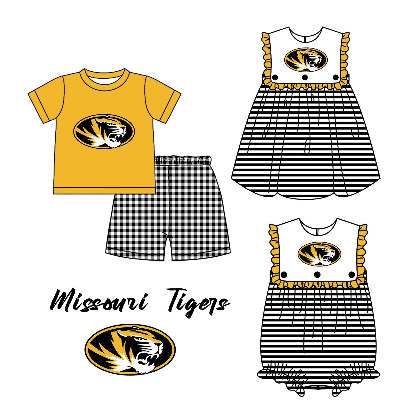 Baby Boy Girl Summer Team Tiger Sibling Romper Dress Set ( Moq 5 Each Style )