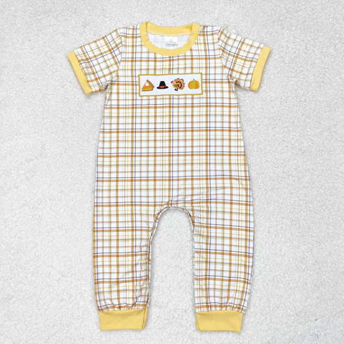 Baby Boy Girl Thanksgiving Embroidery turkey Sibling Romper Dress Set
