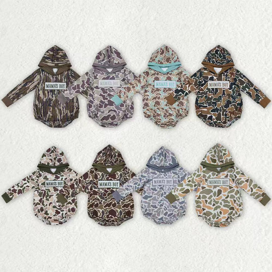 Sibling Baby Kids Long Sleeves Embroidery Mama's Boy Hoodie Camo Bubble Rompers RTS