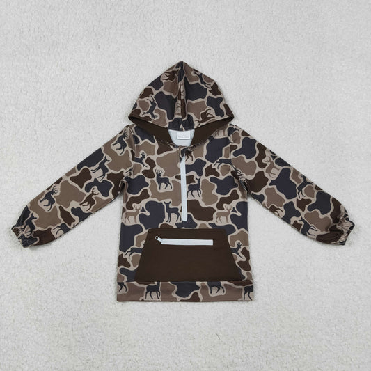 Boys Kids Long Sleeves Deer Camo Zipper Pocket Hoodie Shirt Tops RTS