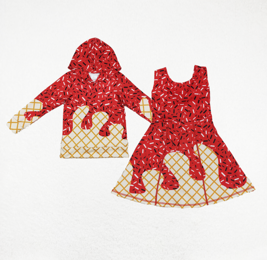 Baby Kids Toddler Red Drips Yoga Dress Milk Silk Shirt Sibling Team Clothes RTS