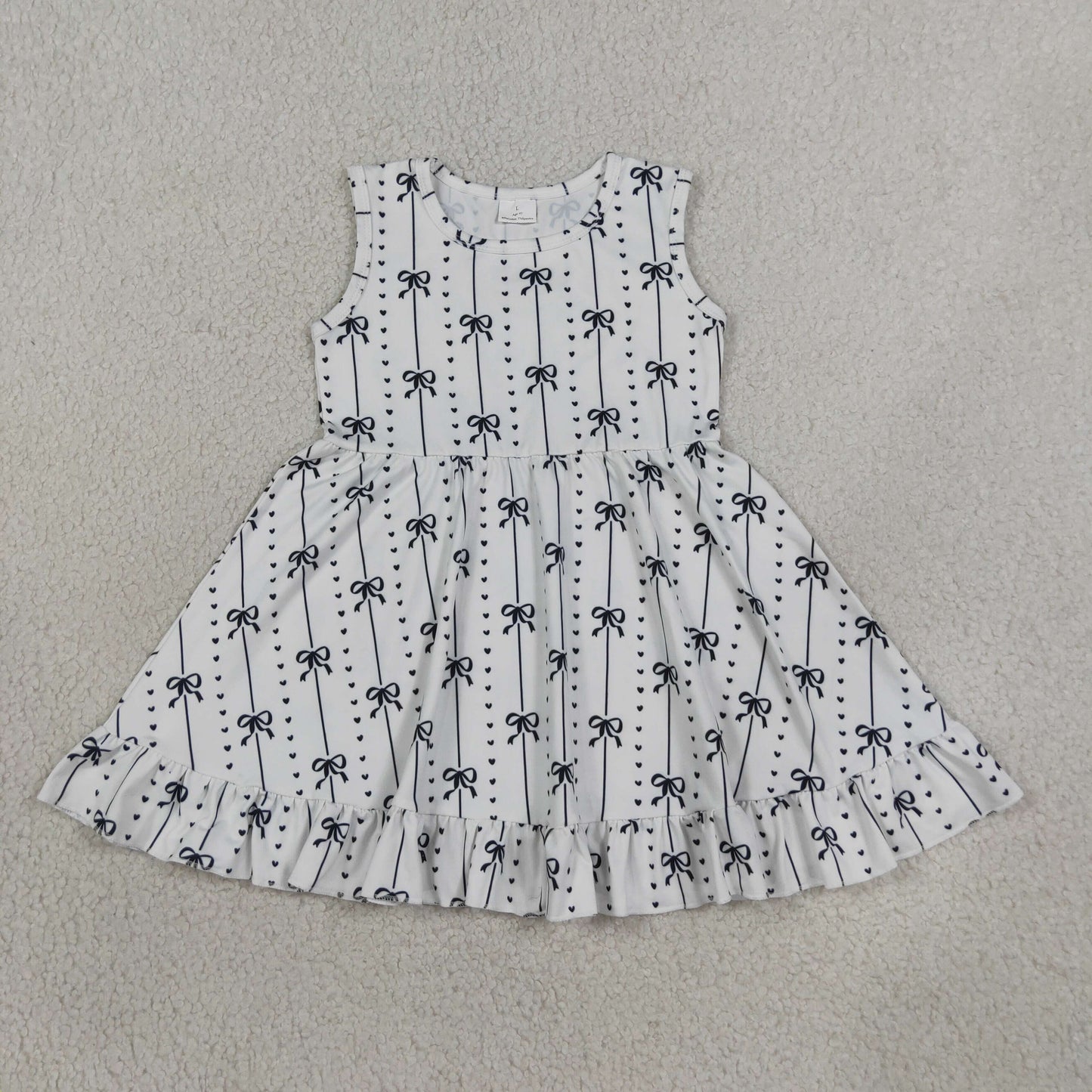 Baby Girls Kids Sleeveless Black Bows Stripes Knee Length Dress Clothes RTS