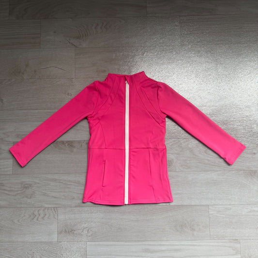 ( Moq 5 ) Preorder Baby Girls Kids Long Sleeves Hot Pink Pockets Yoga Active Zipper Tops