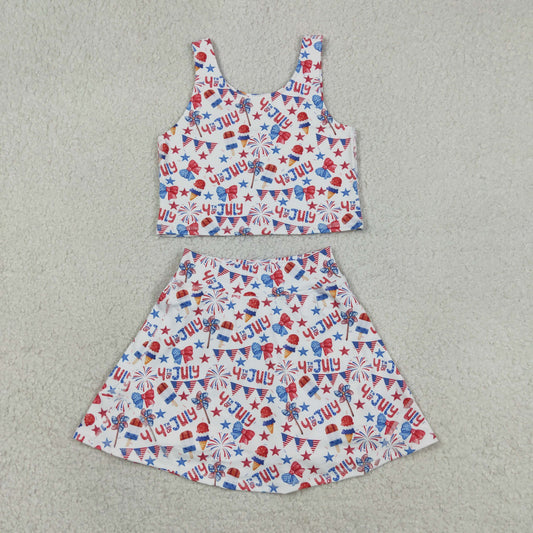 Baby Girls Popsicles Stars Bows Tops Skirt Shorts 4th of July Yoga Clothes Set RTS