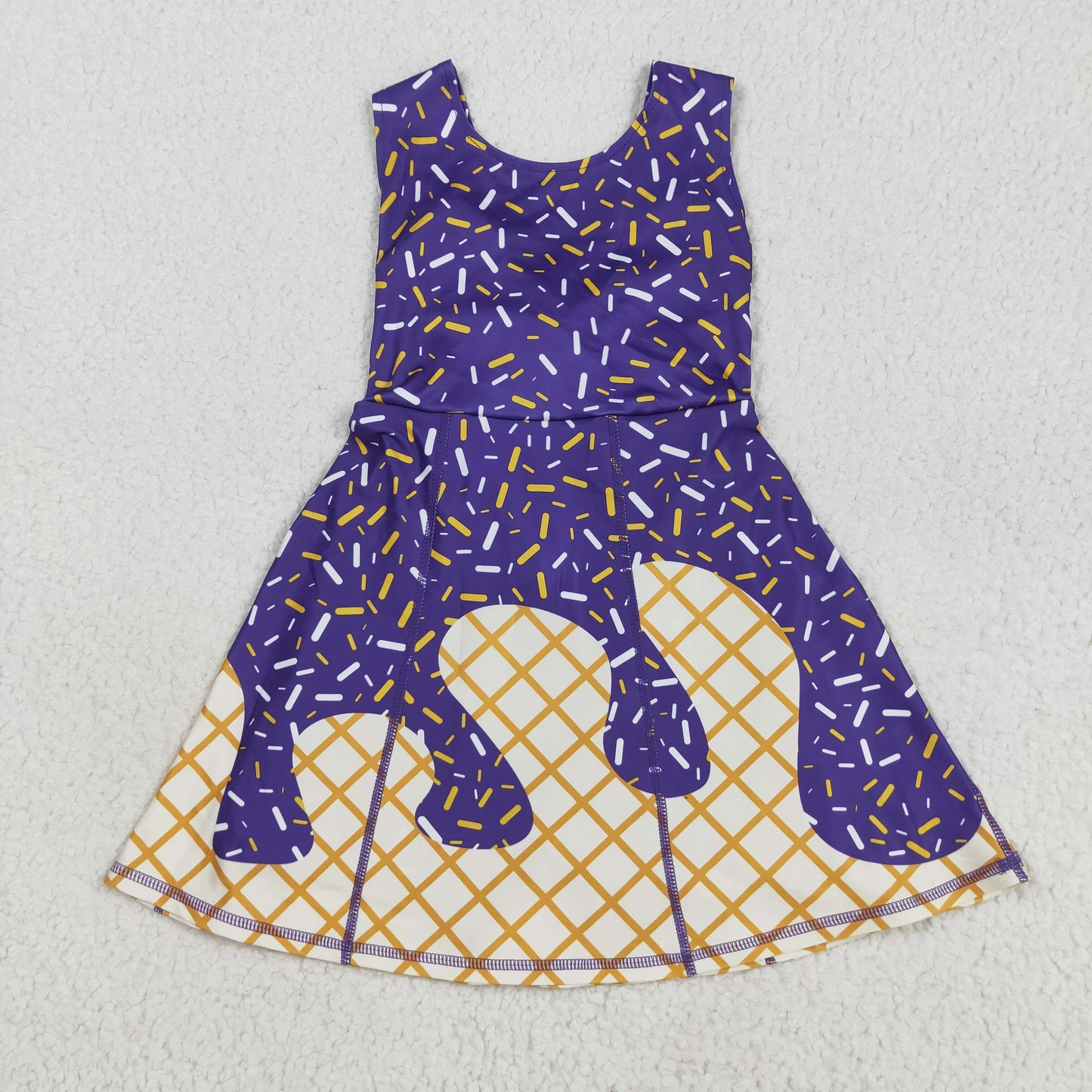Baby Girl Sleeveless Drips Summer Purple Knee Length Yoga Active Dress RTS