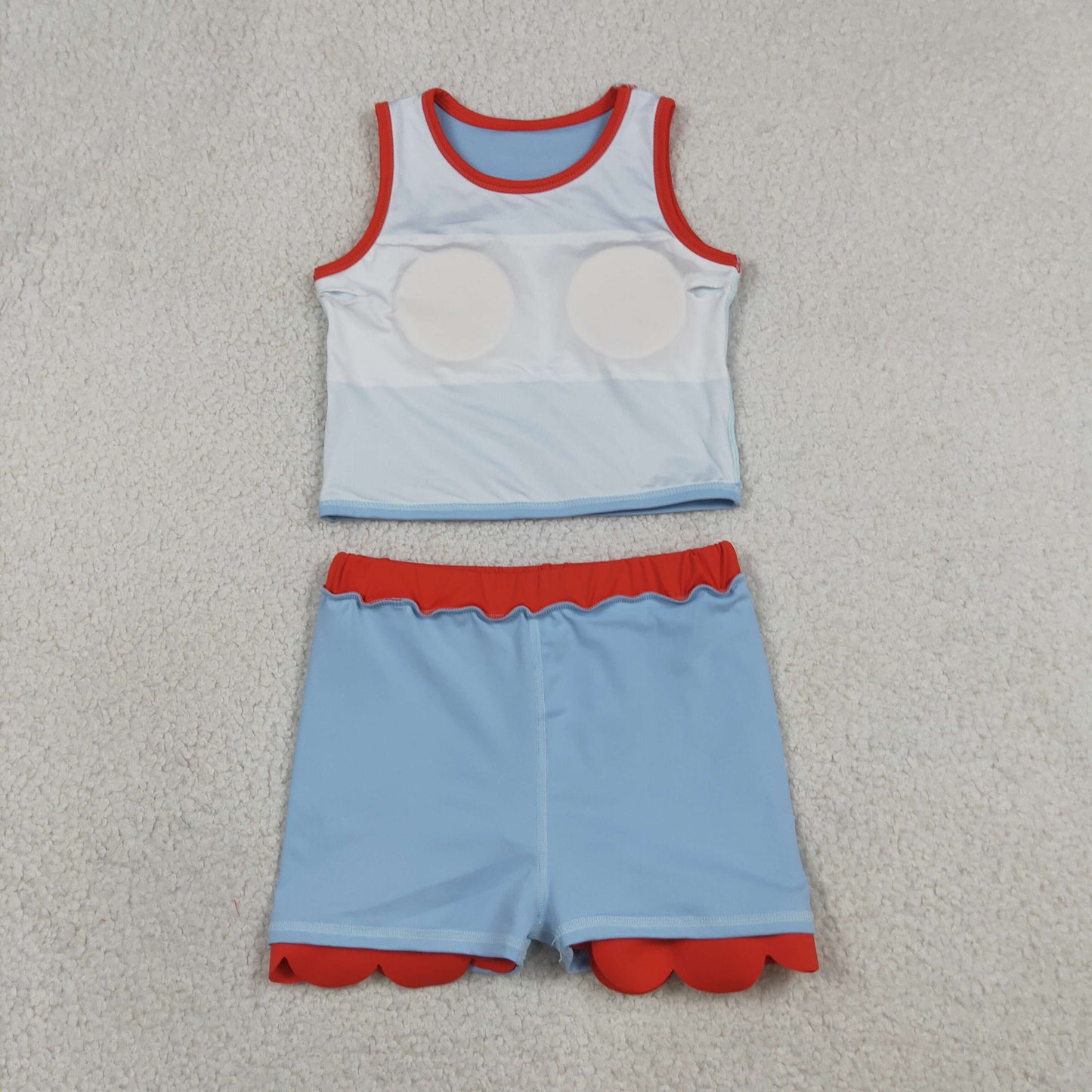 Baby Girls Kids Shirt Scallop Skirt Shorts Yoga Active Blue Red Set Clothes RTS