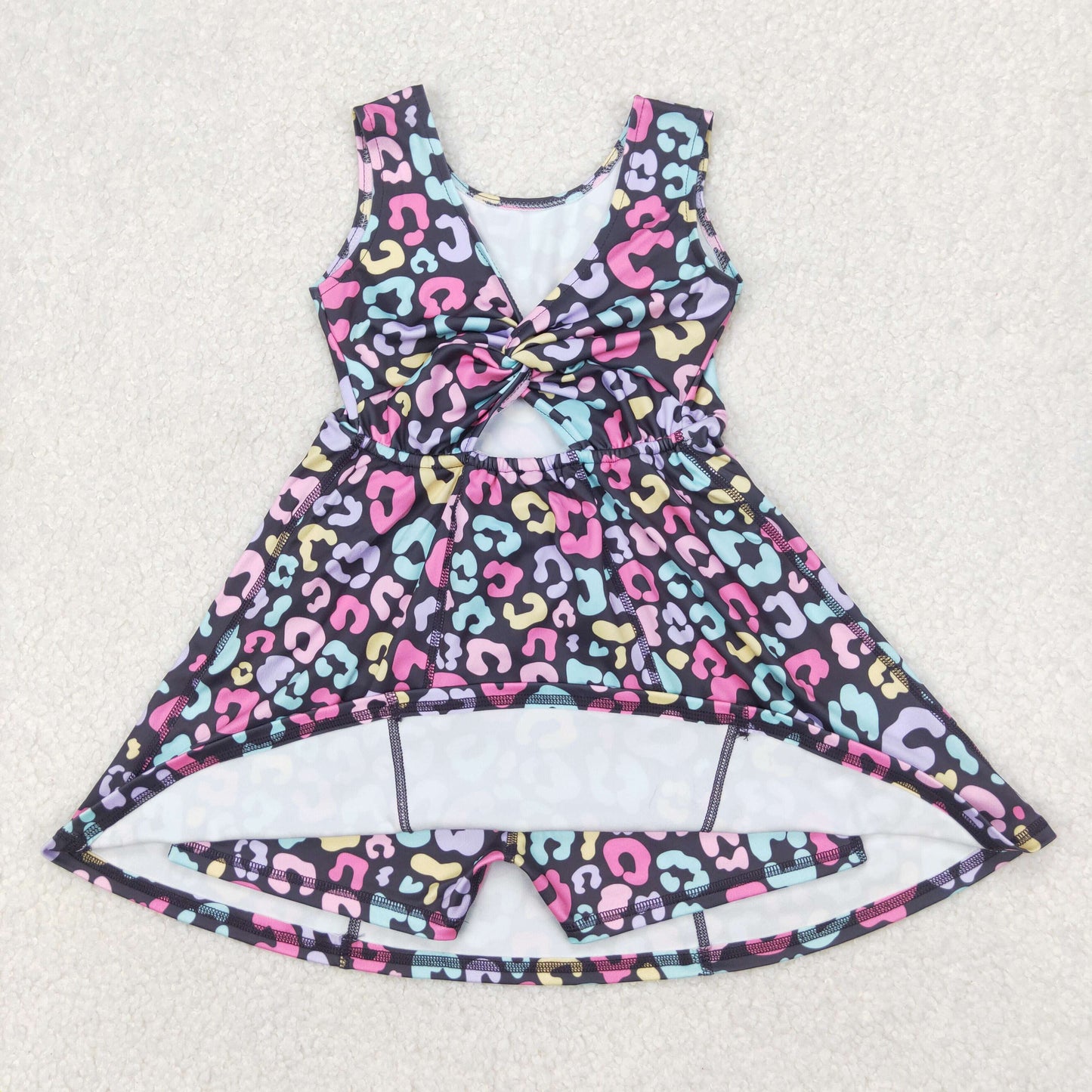 Baby Girl Sleeveless Bows Leopard Flower Sibling Yoga Active Kids Wear Dress RTS