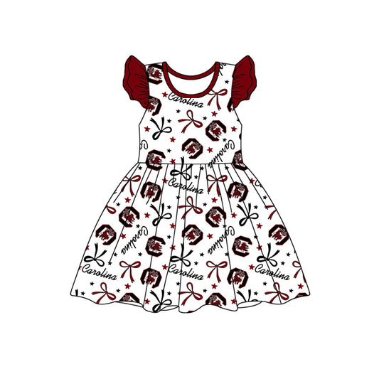 Baby Girl Short Sleeves Team Bows Knee Length Dress ( Moq 5 )