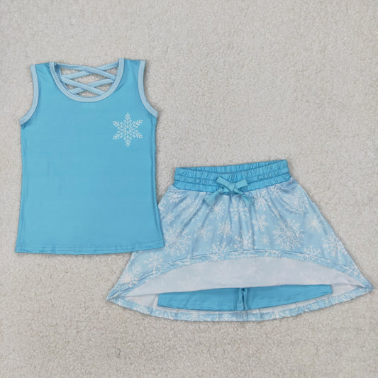Baby Girl Sleeveless Blue Princess Shirt Skirt Clothes Set RTS