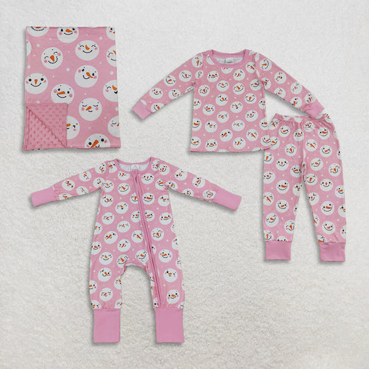 Sibling Baby Girls Kids Pink Long Sleeves Zipper Romper Sets Pajamas Blankets Christmas Clothes RTS