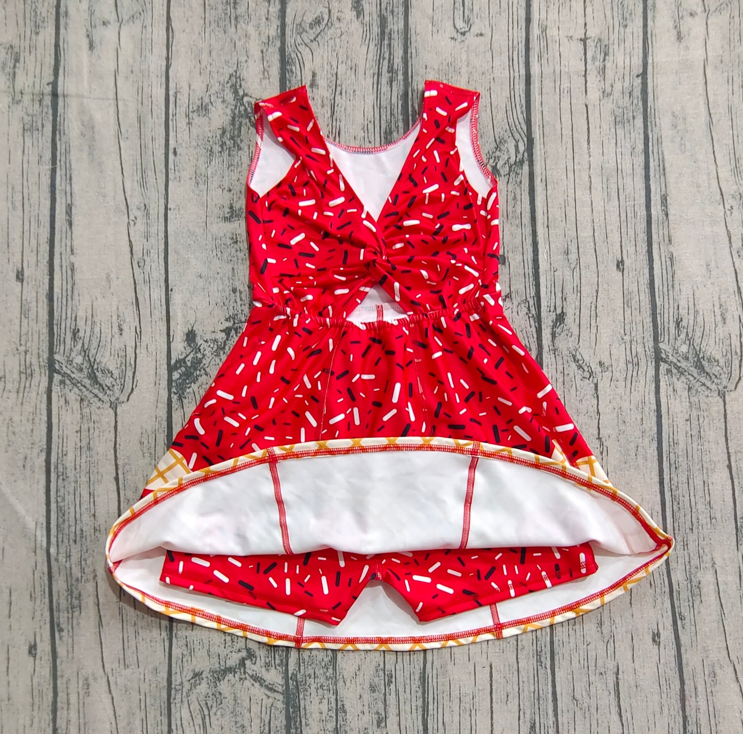 Baby Girl Sleeveless Drips Summer Red Knee Length Yoga Active Dress RTS