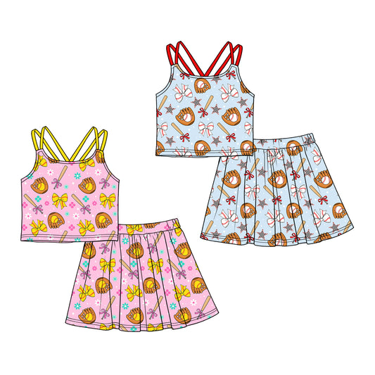 ( Moq 5 Each Style ) Sibling Baby Girls Kids Straps Baseball Softball Shirts Skirts Shorts Sets