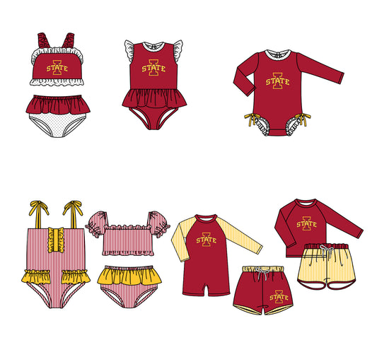 ( Moq 5 Each Style ) Baby Boys Girls Kids Team Sibling Red Jumpsuits Sets Swimsuits