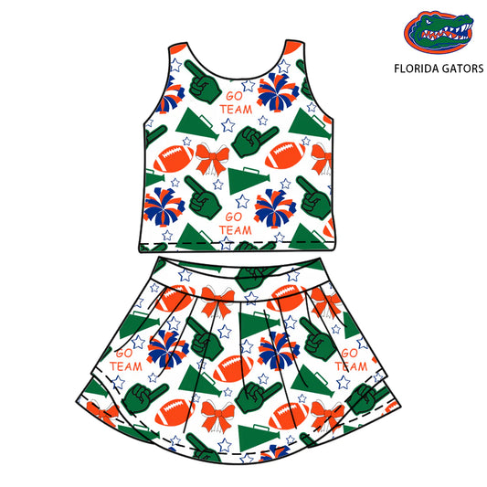 ( Moq 5 ) Baby Girl Toddler Sleeveless Football Team Bows Cheer Green Orange Tops Skort Set 6.7