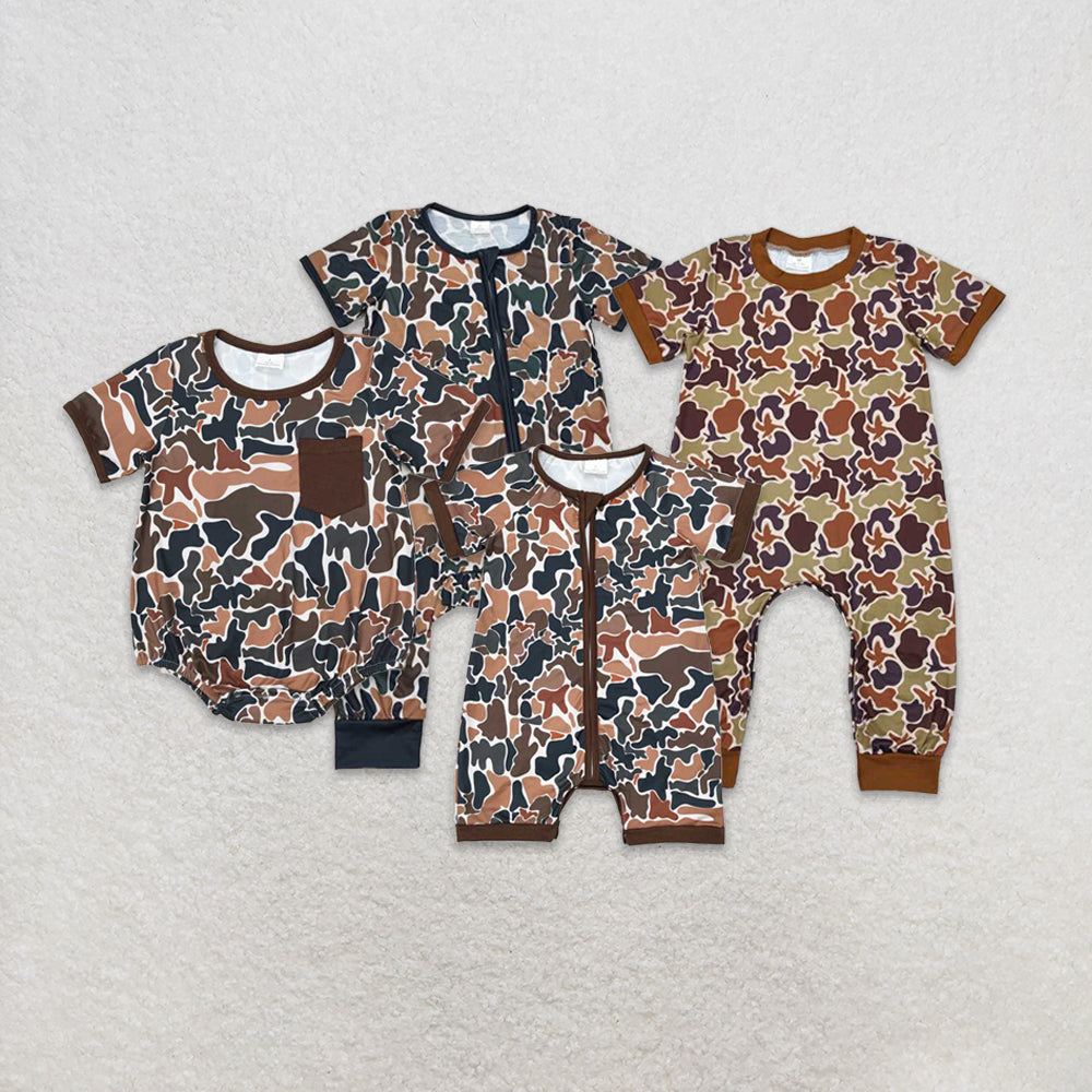 Baby Boy Short Sleeves Camo Sibling Pajamas Romper RTS