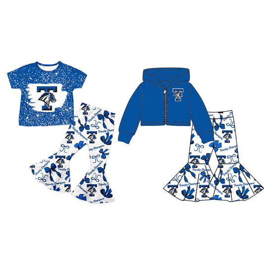 ( Moq 5 each style ) Baby Girl Team Sibling Blue Bows Dress Set 7.25