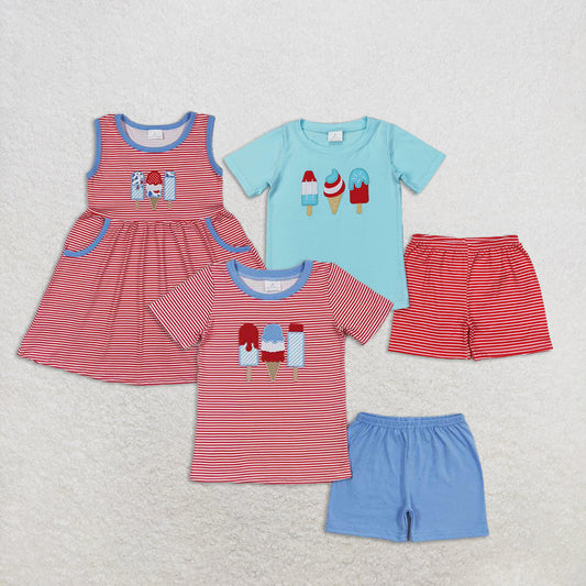 Baby Boy Girl Embroidery Popsicles 4th Of July Sibling Dress Set RTS